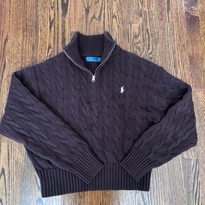 Ralph Lauren Cable-Knit Cotten Quarter-Zip Dark Brown Size XS